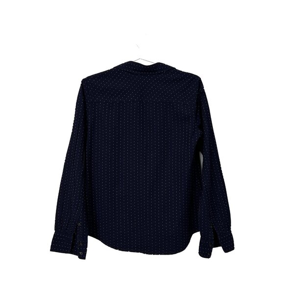 Merona Womens M Navy Textured Dot Stripe Button Up Shirt Long Sleeve Cotton - Picture 2 of 8